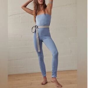 Free People NWOT Hot Shot Strapless Bodysuit Jumpsuit Raindrop Blue Size Large